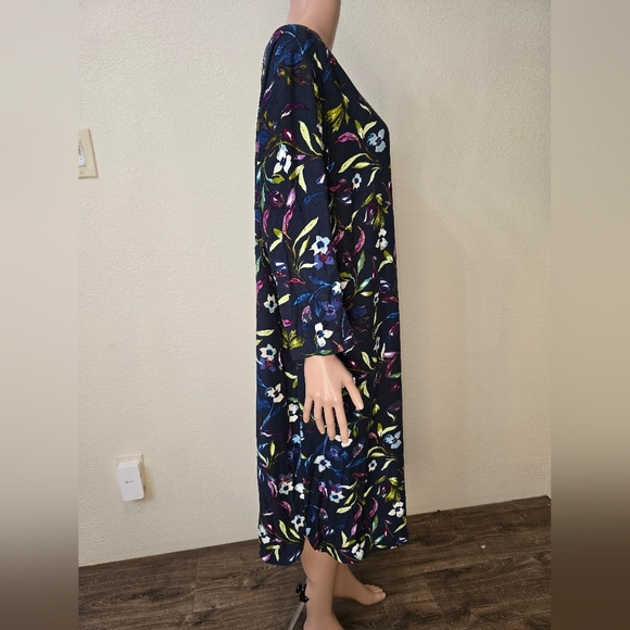 J. Jill Size 2x Watercolor Floral Midi Dress Blue Purple 3/4 Sleeves Pockets - Picture 5 of 9